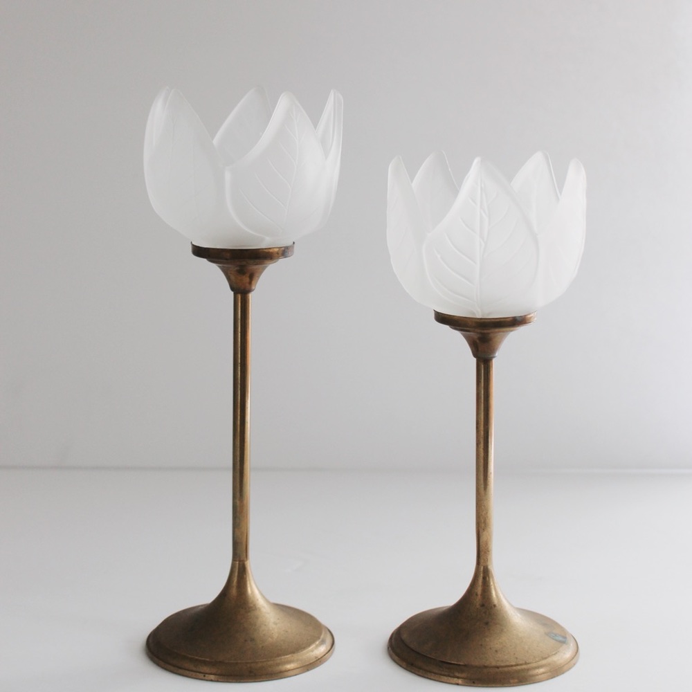 Vintage Brass Floral Tulip Candle Holders Set Of 2